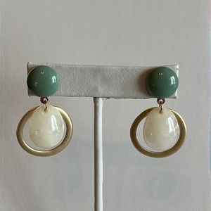 Gold Tone & Green Drop Earrings